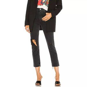 Agolde Riley High Rise Straight Crop Distressed Jeans Black Button Fly Frayed